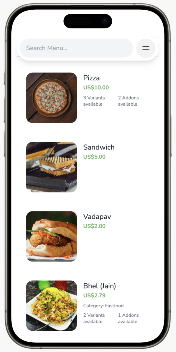 Tampilan menu order via smartphone dengan QR code pada meja restoran
